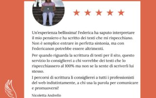 Recensioni clienti copywriter e consulente di comunicazione online città di Asti Alba Torino testi seo per siti web landing page